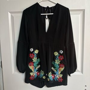 Floral Embroidered Black Jumpsuit